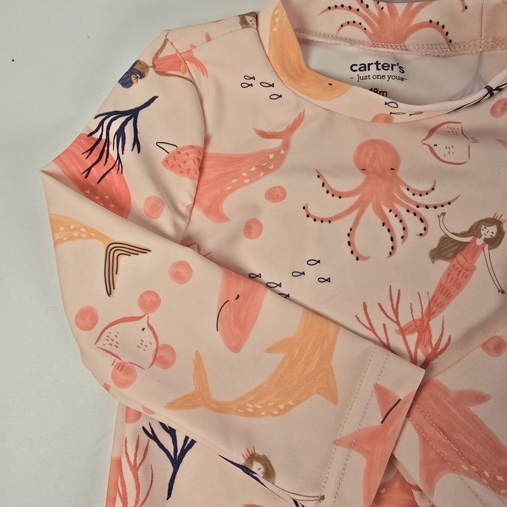 NWT Carter's Toddler Girls' 2-piece Mermaid Print LongSleeve Rashguard swimsuit - Picture 3 of 12